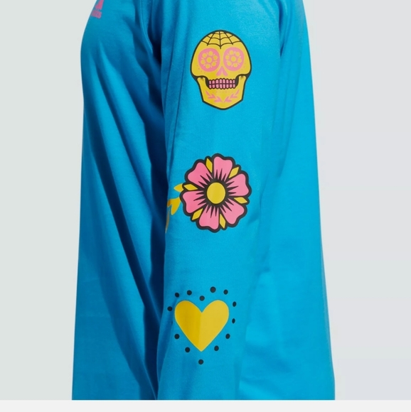 🆕 Adidas | Day of the Dead Candy Skulls Blue Long Sleeve Shirt Mens Size Medium - Picture 1 of 7